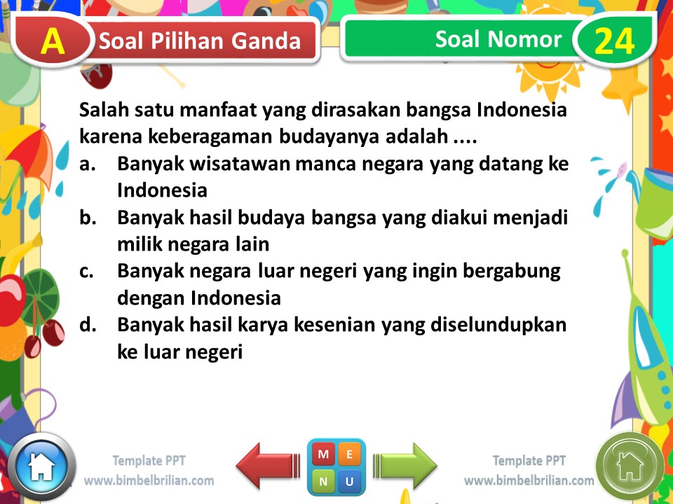 PPT - Soal Tematik Kelas 4 SD Tema 7 Subtema 2 Indahnya Keragaman Budaya Negeriku - www.bimbelbrilian.com