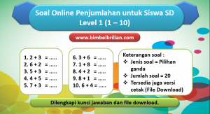 Soal Online Penjumlahan Level 1 untuk Kelas 1 & 2 SD (1 – 10)