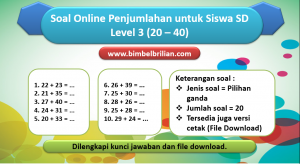 Soal Online Penjumlahan Level 3 untuk Kelas 1 & 2 SD (20 – 40)