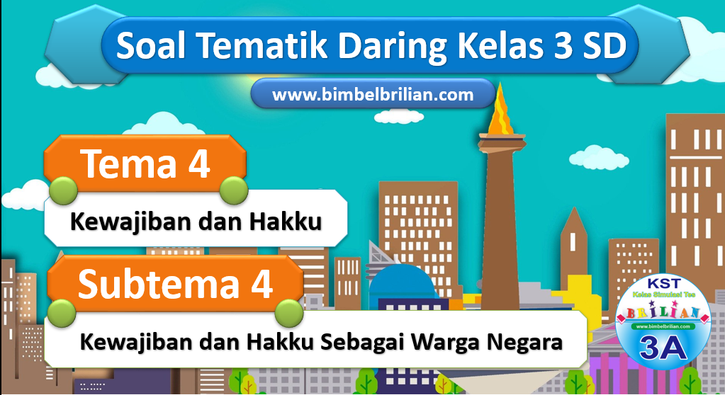 Soal Daring Kelas 3 Tema 4 SD Subtema 4 Kewajiban dan Hakku sebagai Warga Negara