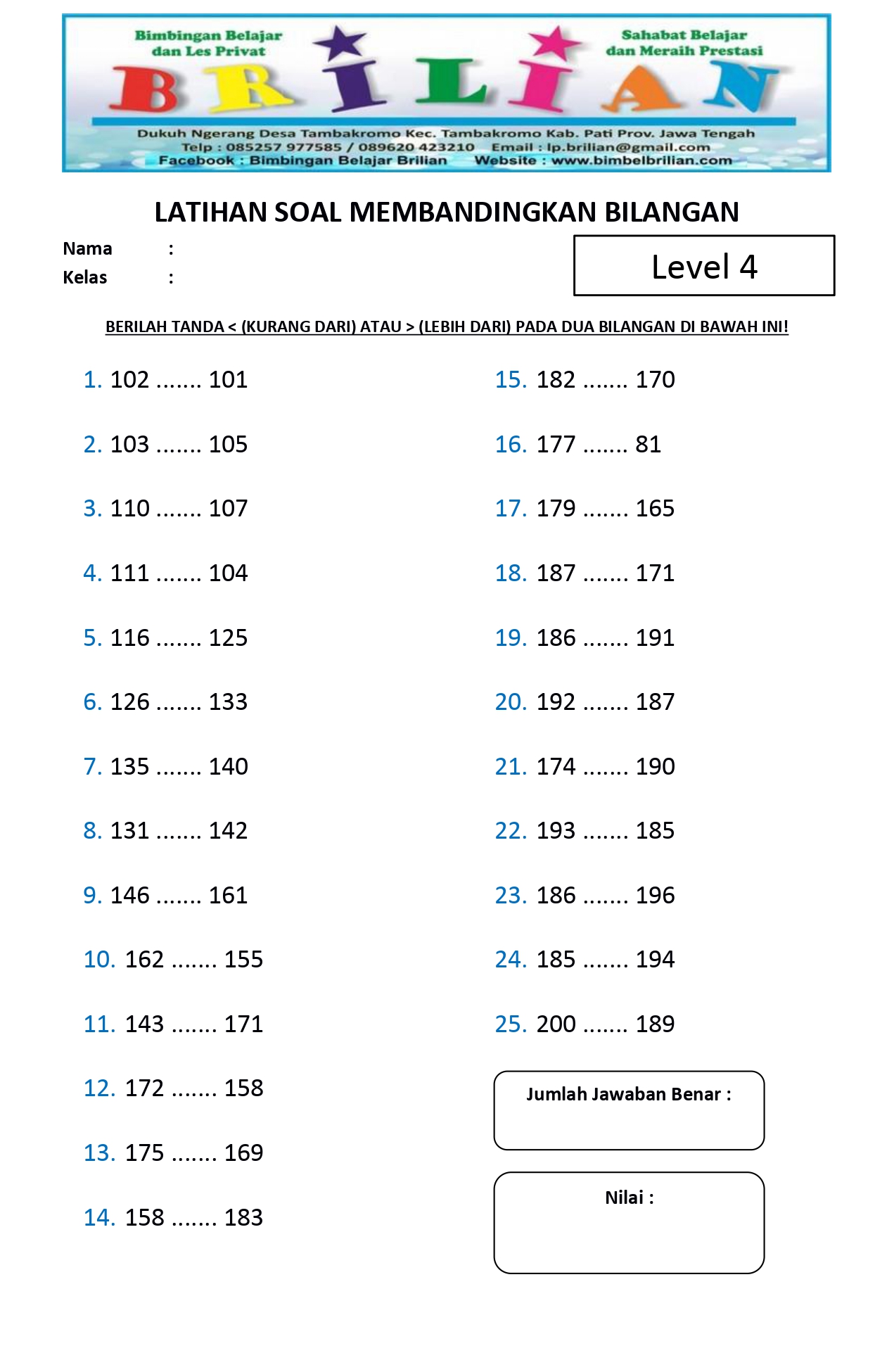Soal Membandingkan Bilangan Kelas 2 SD Level 4 - www.bimbelbrilian.com _page-0001