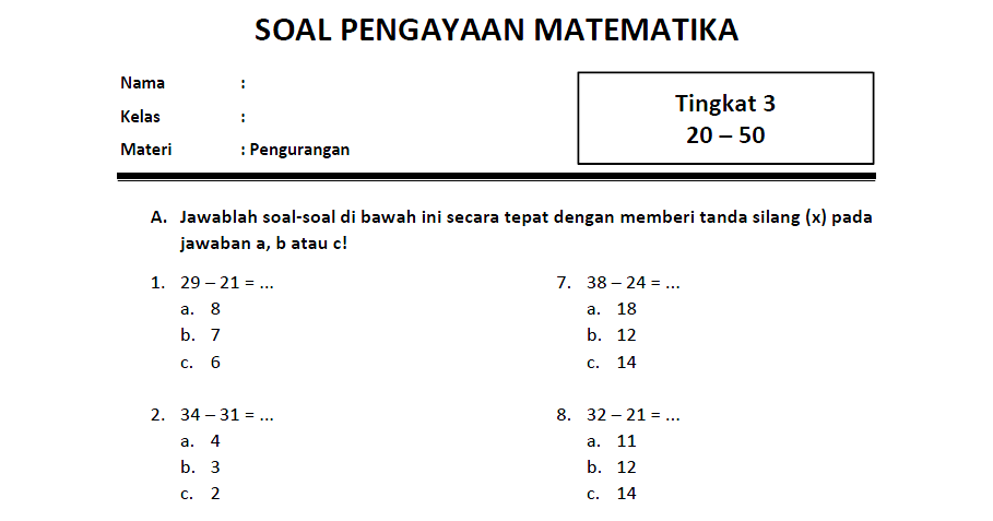 Soal Pengurangan Level 3