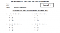 Soal Operasi Hitung Bilangan Bulat Positif dan Negatif Level 1