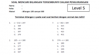 Soal Mencari Bilangan n dalam Pengurangan Kelas 3 SD Level 5 dan Kunci Jawaban