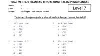 Soal Mencari Bilangan n dalam Pengurangan Kelas 4 SD Level 7 dan Kunci Jawaban