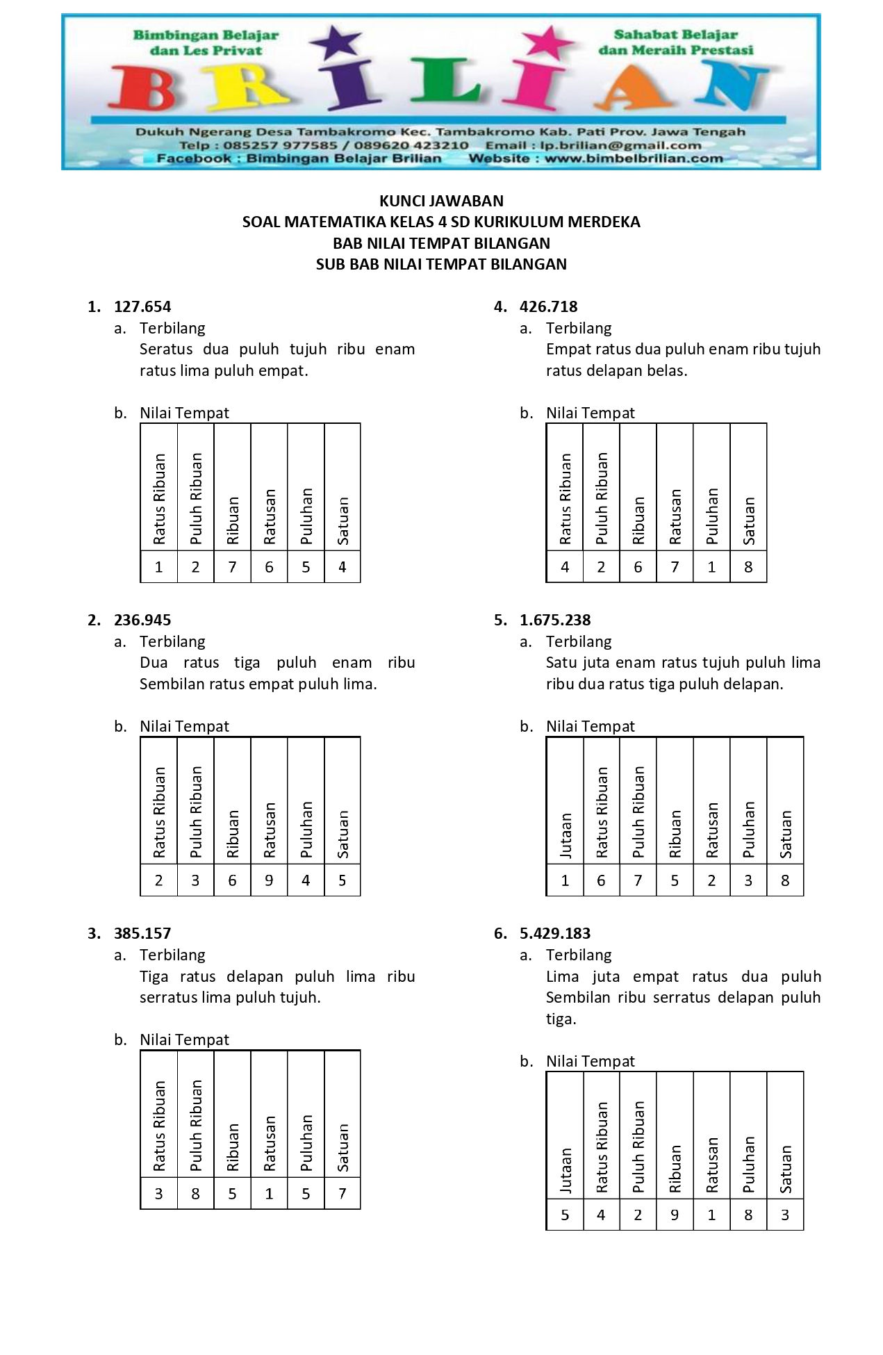 Nilai Tempat Berhitung Contoh Latihan Soal Soal Matematika Kelas 2
