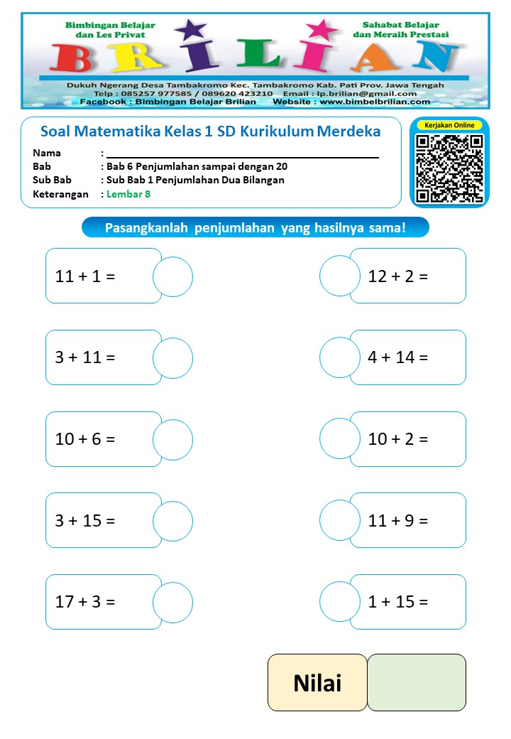 Soal Kelas 1 SD Kuruikulum Merdeka Matematika