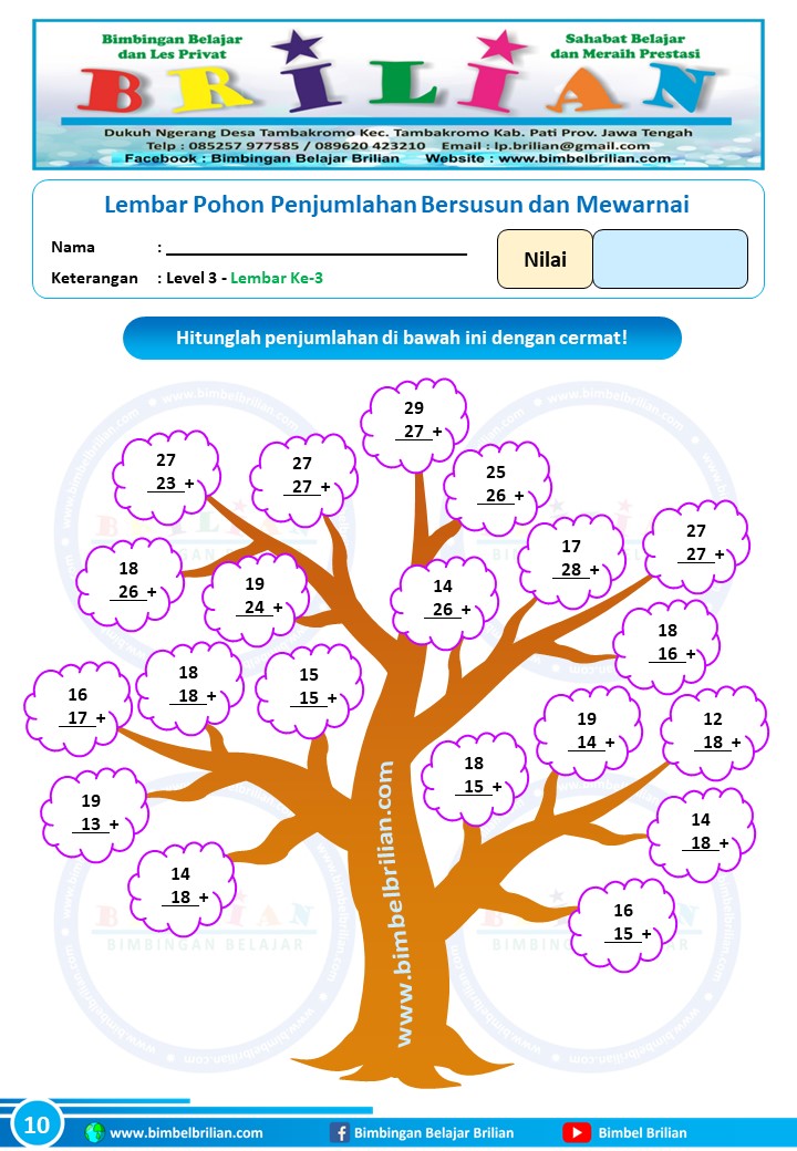 Soal Pohon Penjumlahan Bersusun dan Mewarnai