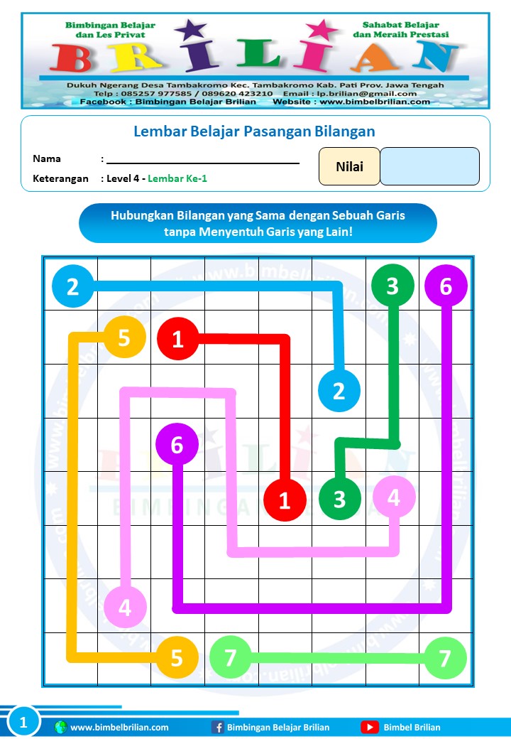 Soal Menghubungkan Pasangan Bilangan dengan Garis
