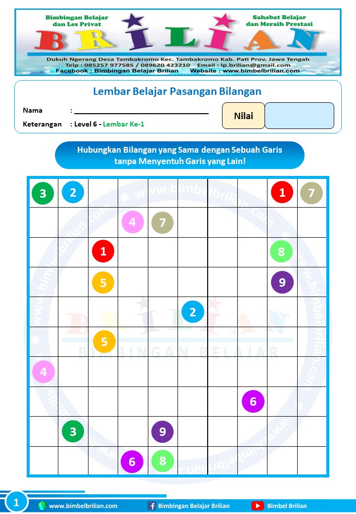 Soal Menghubungkan Pasangan Bilangan dengan Garis