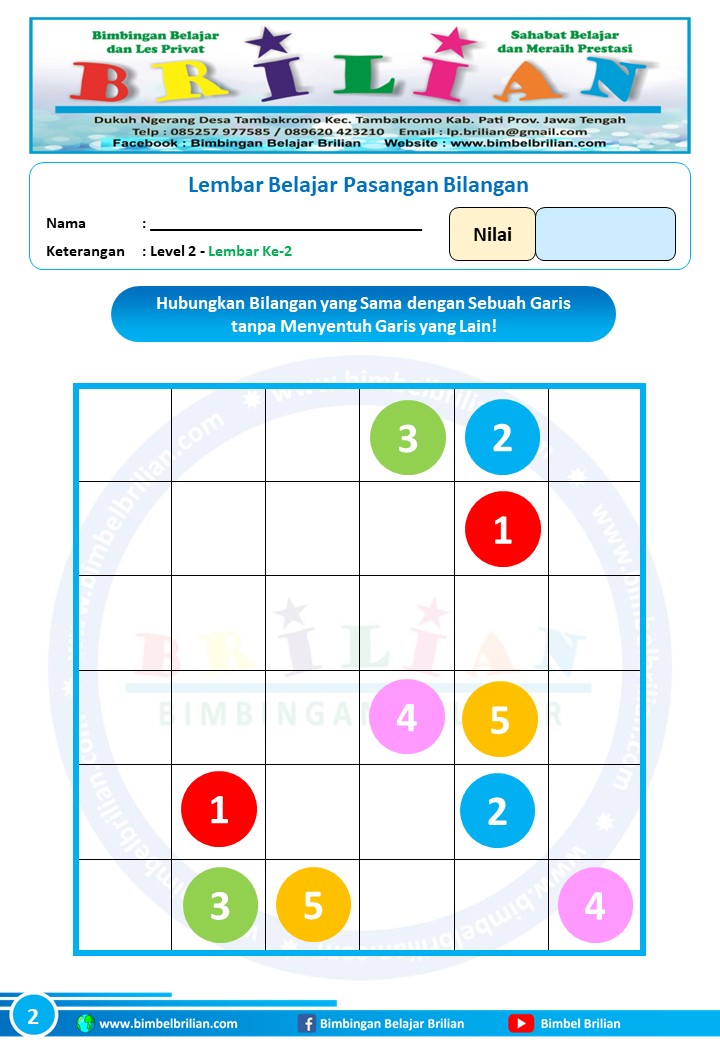 Soal Menghubungkan Pasangan Bilangan dengan Garis