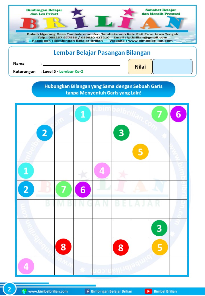 Soal Menghubungkan Pasangan Bilangan dengan Garis