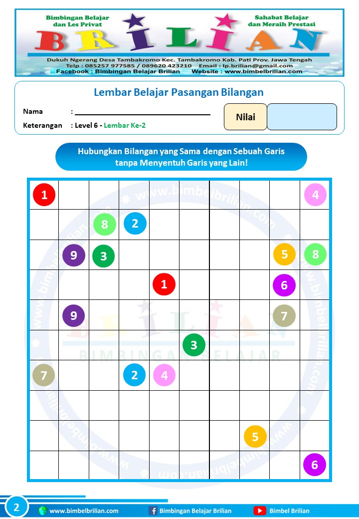 Soal Menghubungkan Pasangan Bilangan dengan Garis