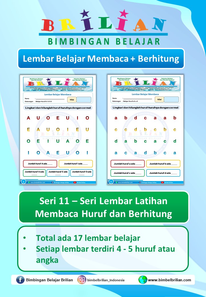 Lembar Belajar TK Menghitung Banyak Huruf