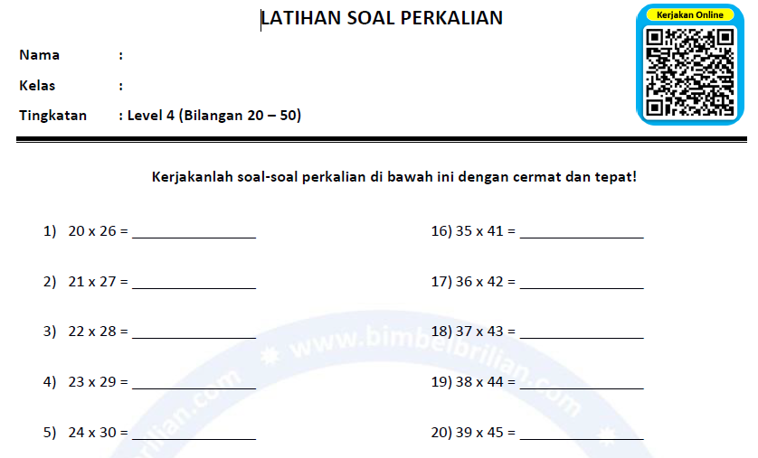 Soal Isian Perkalian Level 4