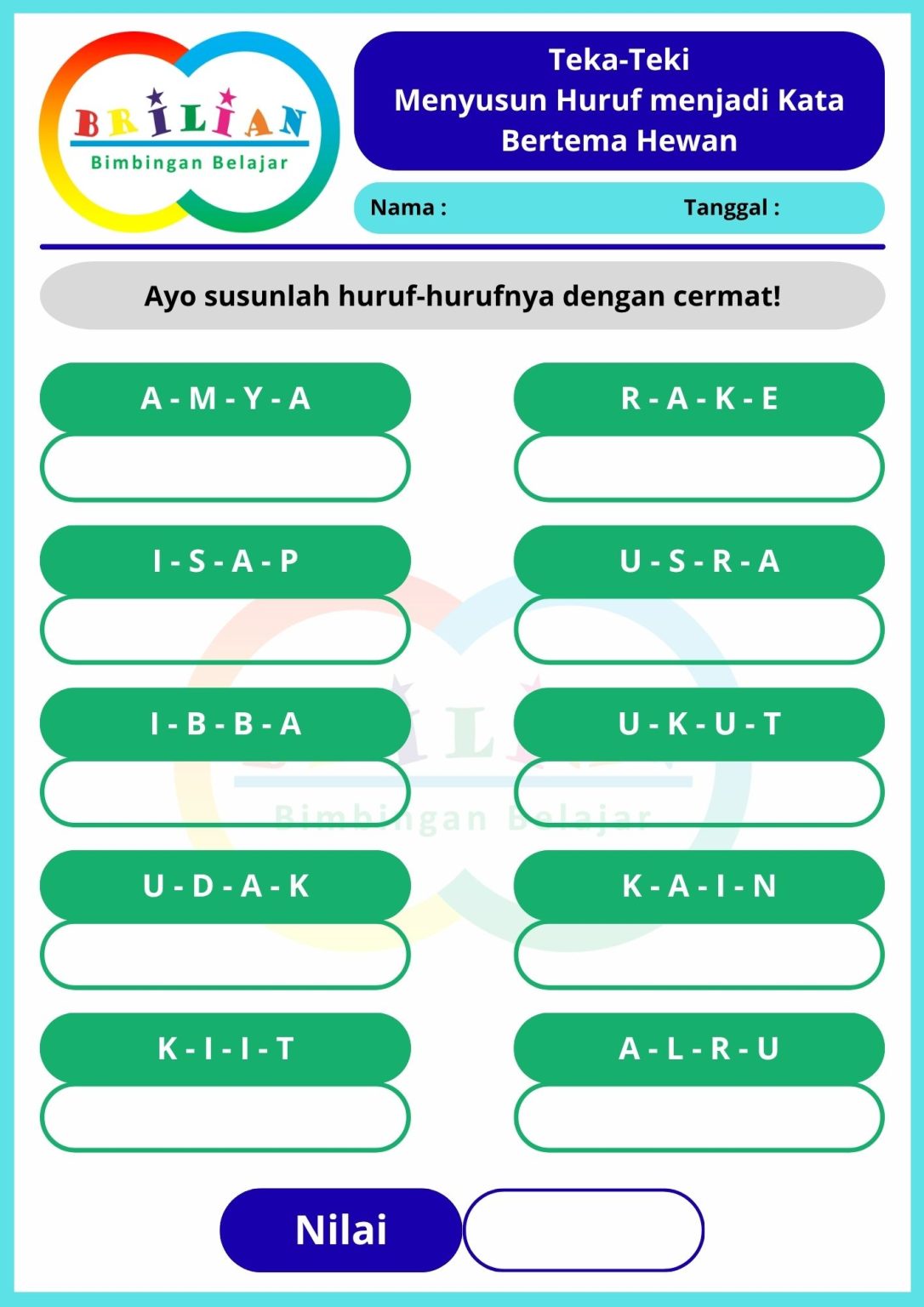 Latihan Soal Bahasa Indonesia Menyusun Huruf Menjadi Kata Bimbel