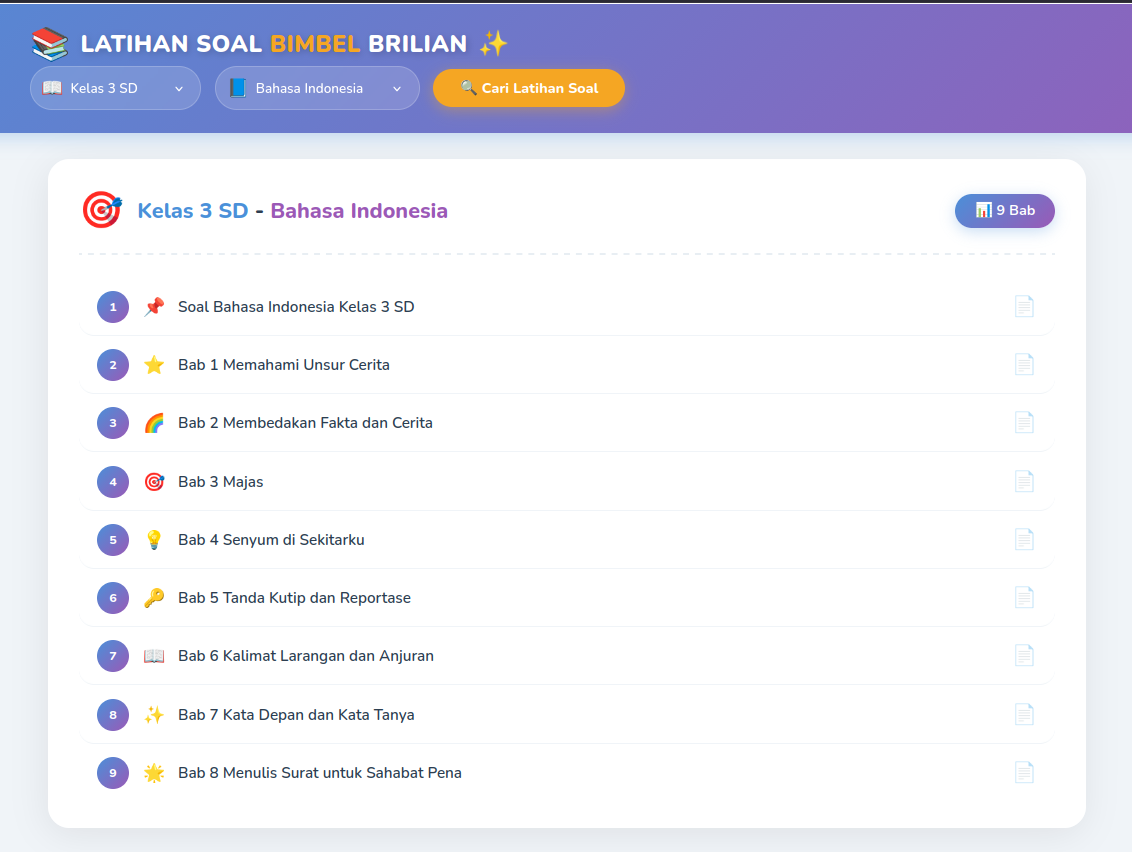 Daftar Soal Kelas 3 SD - Bahasa Indonesia