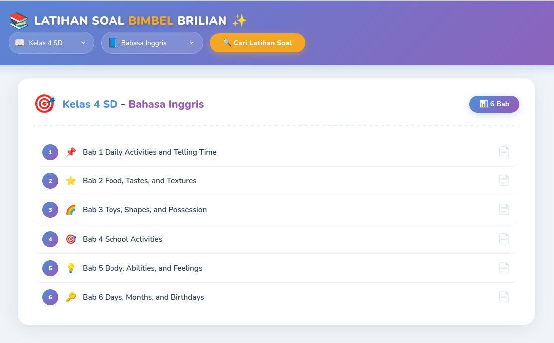 Daftar Soal Kelas 4 SD - Bahasa Inggris