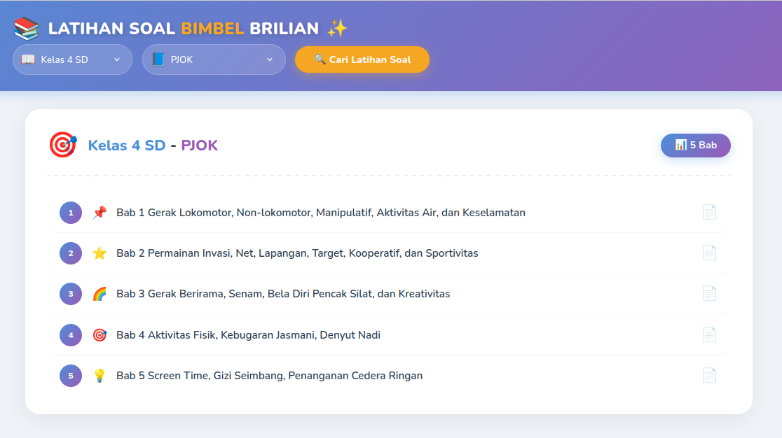Daftar Soal Kelas 4 SD - PJOK