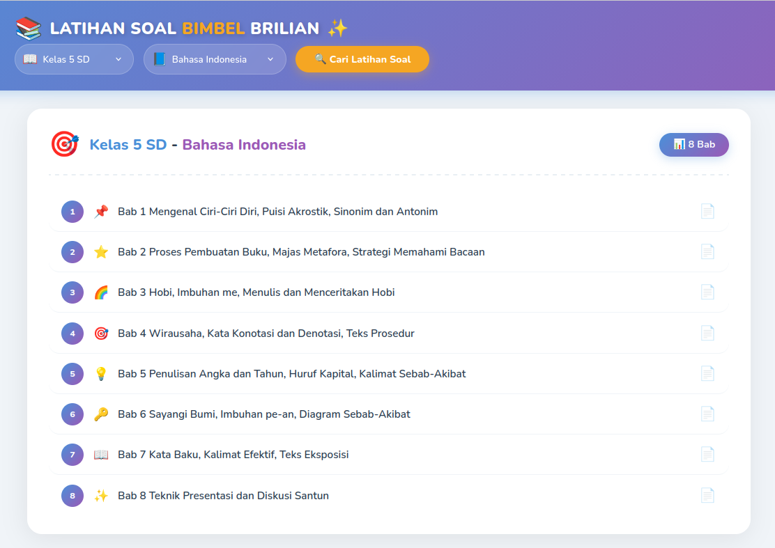 Daftar Soal Kelas 5 SD - Bahasa Indonesia